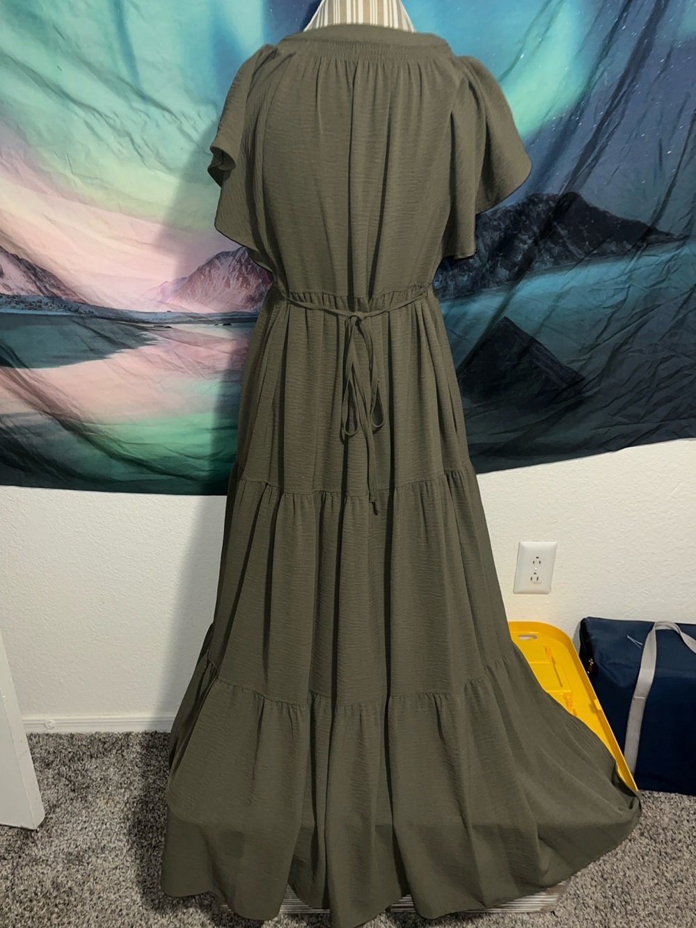 Calvin Klein Olive Green Tiered Maxi with Tie Back